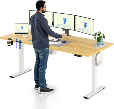 Productafbeelding van Elektrisch Verstelbaar Zit-Sta Bureau 200x80cm Esdoorn met Geheugenfunctie en Kabelbeheer