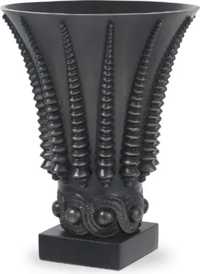 Produktbild von Casa Padrino Luxus Deko Vase Bronzefarben / Schwarz Ø 22 x H. 28 cm - Runde Messing Blumenvase mit Granitsockel - Luxus Qualität