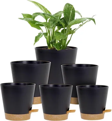 Obrázok produktu pre Homeuouz 6-balenie samozavlažovacích kvetináčov čierna 20,3/17,8/16,5/15,2/14/12,7 cm