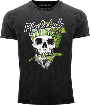 Produktbild von Herren Vintage Shirt Pfalzbub Pfälzer Wein Skull Totenkopf Printshirt T-Shirt Aufdruck Used Look Neverless® schwarz L