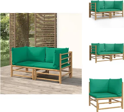 Produktbild von vidaXL Garten-Ecksofas mit Grünen Kissen 2 Stk. Bambus -  Gartenmöbel-Sets