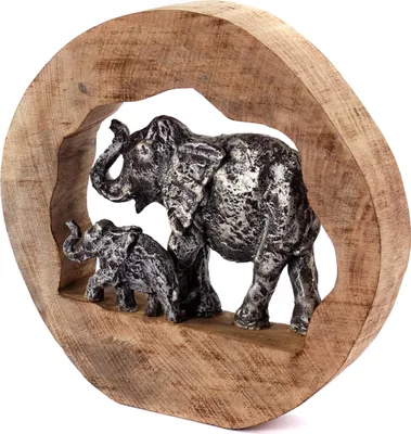 Produktbild von SKULPTUR "LOG ELEPHANTS" | 37cm, Mangoholz | Elefanten Deko Aufsteller