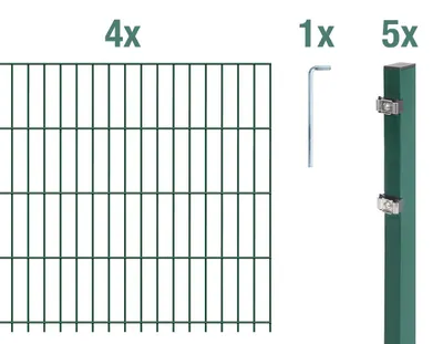 Immagine prodotto di Alberts 641191 Recinzione a doppia rete metallica come set completo di 12 pezzi, plastificata, verde, altezza 103 cm, lunghezza 10 m
