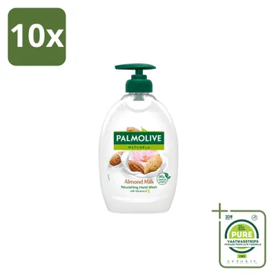 Image de 10 flacons de liquide lavant pour les mains Palmolive, parfum lait d'amande, avec distributeur pompe, 500 ml, lot de 10
