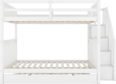 Produktbild von Flieks Etagenbett 140x200cm mit Stauraumtreppe, Hochbett mit 2 Schubladen, Kinderbett mit Rausfallschutz und Lattenrost, Stockbett Doppelbett, Weiß