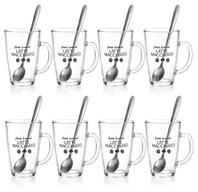 Obrázek produktu pro com-four® 8 sklenic na Latte Macchiato s uchem a lžičkou, objem 345 ml