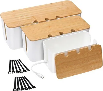 Produktbild von Famanu Kabelbox - Set aus 3 Kabelboxen mit Bamboedeckel