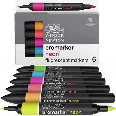 Obrázok produktu pre WINSOR & NEWTON Promarker jemné a okrúhle pigmentové fixky, 6 ks NEON