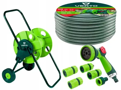 Produktbild von VERTO Schlauchwagen mit Schlauch 1/2 Zoll 30 m + Wasserspritze + 3 x Schlauchverbinder, Wasserstop, Hahnverbinder