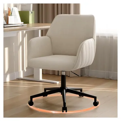Produktbild von Schreibtischstuhl Bürostuhl für Homeoffice bis 136 kg, Drehstuhl aus Samt mit Armlehnen und Rollen, ergonomisch und bequem, höhenverstellbar, für Schlafzimmer und Heimbüro, Weiß