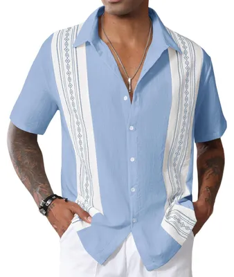 Productafbeelding van Korte Mouw Bowling Shirt - Vintage Print - Blauw
