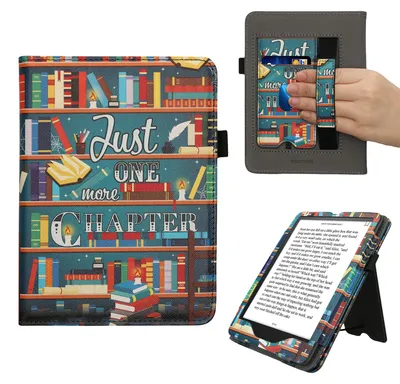Produktbild von kwmobile Flip Cover kompatibel mit Amazon Kindle Paperwhite (2024)/Colorsoft - Hülle mit Handschlaufe Bibliothek Motto Mehrfarbig