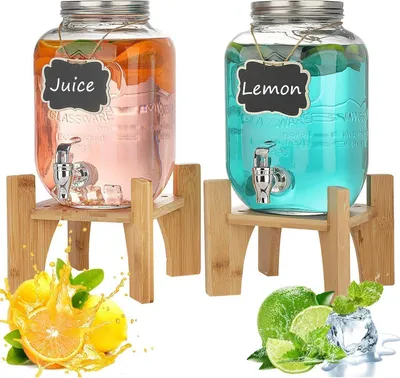 Image de Distributeur de boissons en verre 4L 2Pcs avec support en bambou & robinet