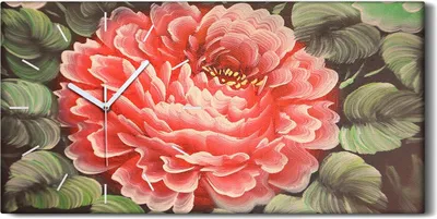 Produktbild von Leinwand Wanduhr Wandkunst Uhr Quarz 60x30 Chrysanthemenblüten auf einer Wiese - weiße Hände