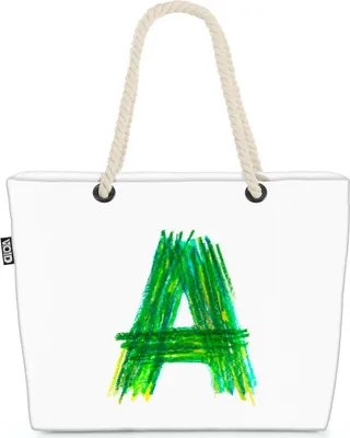 Produktbild von VOID A Buchstabe Namen Buntstift Strandtasche Shopper 58x38x16cm 23L XXL Einkaufstasche Tasche Reisetasche Beach Bag