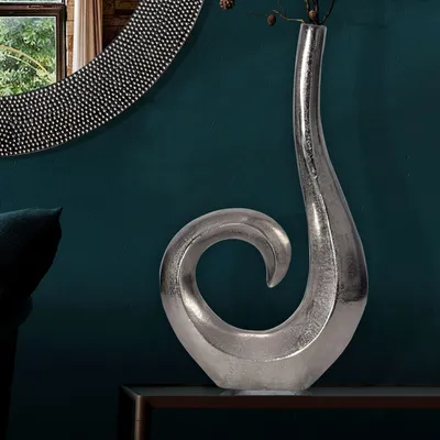 Obrázek produktu pro FineBuy, dekorativní váza, 47 cm, hliník, stříbrná, spirálový design, malá dekorativní váza, extravagantní váza na květiny, hliníková stolní váza, dekorace do interiéru, stolní dekorace, ručně vyrobená