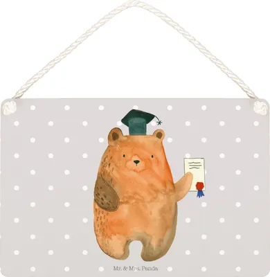 Produktbild von Mr. & Mrs. Panda holzbild Bär Prüfung DIN A5 - Grau Pastell - Geschenk, Abitur, Wandbild Holz, Abschluss, Holzschild, kleine aufmerksamkeit, Türschild, Abschlusszeugnis