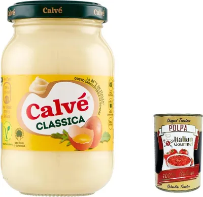 Produktbild von 12x Calvé Maionese Classica mit Sonnenblumenöl, ideal für Sandwich und Kanties, ohne Konservierungsstoffe und ohne Zucker, Gluten -frei, 225 ml + Italian Gourmet polpa 400g