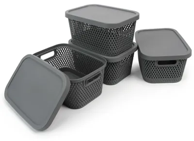 Produktbild von Aufbewahrungsbox mit Deckel, 3,5 Liter, Set aus 4 stapelbaren Aufbewahrungsbehältern