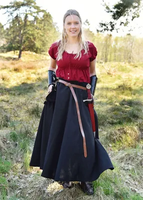Immagine prodotto di Gonna medievale, ampia e svasata, gonna medievale in cotone nero Gonna vichinga LARP costume da donna taglia: XL