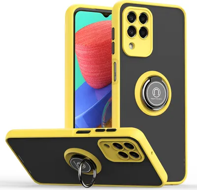 Produktbild von Samsung M33 Hülle, Ring Halter Ständer Matte Transluzent TPU Rahmen Stoßfest Schutzhülle für Samsung Galaxy M33 Gelb
