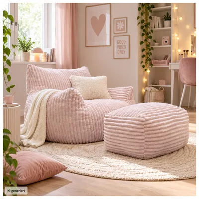 Produktbild von Softsessel Adina mit Hocker Rosa Sitzsack Bodensessel 103 x 70 x 90 cm