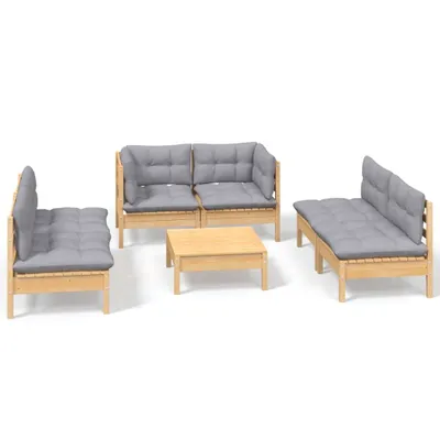 Produktbild von vidaXL 7-tlg. Garten-Lounge-Set mit Grauen Kissen Kiefer Massivholz