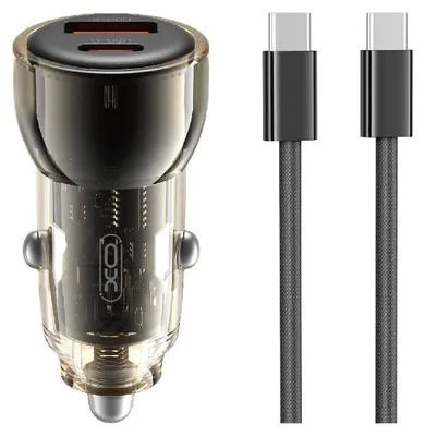 Obrázek produktu pro Adaptér do zapalovače s rychlonabíjením XO CC60, 60W, 1x USB, 1x USB-C, černý + kabel USB-C - USB-C