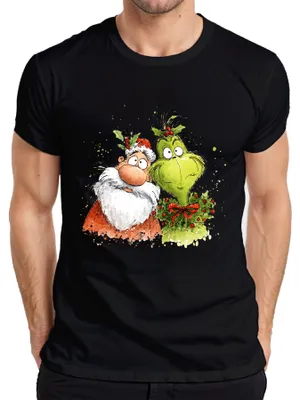 Obrázek produktu pro Grinch Father Christmas vtipný vánoční věnec dárek karikatura pánské tričko, černá, XL