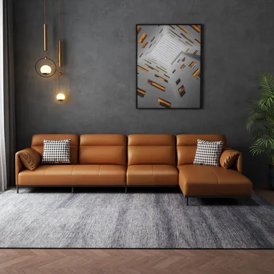 Productafbeelding van Woonkamer, lederen bekleding, design hoekbank, hoekbank, bank, L-vormige zithoek
