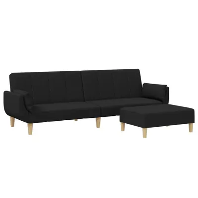 Productafbeelding van Slaapbank voor 2 personen met voetenbank, zwart, met stoffen bekleding