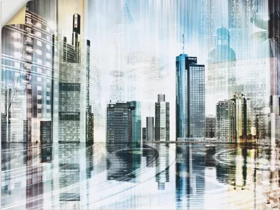 Produktbild von ARTland Wandbild, selbstklebend Frankfurt Skyline Abstrakte Collage Größe: 120x90 cm