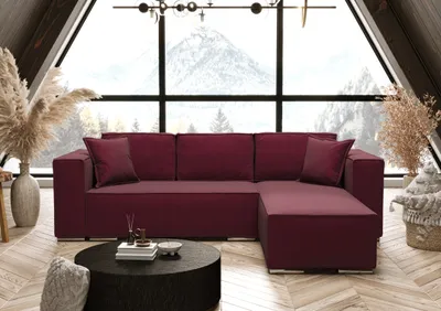 Image de AX LIVING Bordeaux Canapé d'angle avec fonction sommeil en L Vinoria 255 cm droite