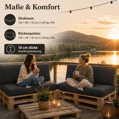 Produktbild von Cloud Pillow Palettenkissen 120x80 cm für Europaletten – Outdoor Sitzkissen mit Cord Rückenkissen & abnehmbarem Bezug für Gartenmöbel Graphit