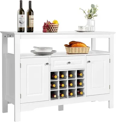 Productafbeelding van Zijtafel/dressoir, keukenkast met deuren en lades, houten keukenbuffet, opbergkast, bijzettafel, wijnkast, 116 x 40 x 82 cm (wit)