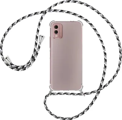 Produktbild von Handykette Backcover-Schutzhülle mit Band (Metall silberfarben) für Nokia C32 4G (6.5'') - schwarz/grau/weiß
