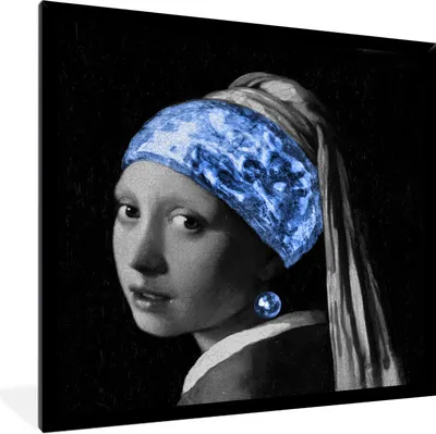 Produktbild von MuchoWow® Gerahmtes Poster Das Mädchen mit dem Perlenohrring - Vermeer - Blau 40x40 cm - Poster mit Schwarzem Bilderrahmen Wandposter Rahmen Foto Bilder - Mit Rahmen - Wanddekoration Schlafzimmer