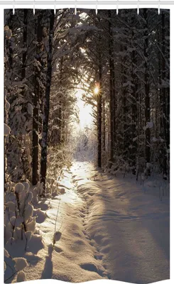 Produktbild von ABAKUHAUS Winter Schmaler Duschvorhang, Weihnachten Schnee Wald, Badezimmer Deko Set aus Stoff mit Haken, 120 x 180 cm, Hellgelb Braun