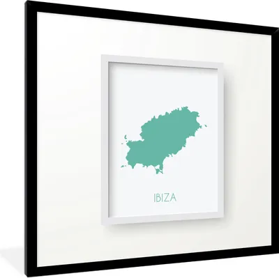Produktbild von MuchoWow® Gerahmtes Poster Eine Illustration einer hellgrünen Karte von Ibiza 40x40 cm - Poster mit Schwarzem Bilderrahmen Wandposter Rahmen Foto Bilder - Mit Rahmen - Wanddekoration Schlafzimmer