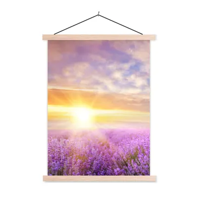Produktbild von MuchoWow® Textilposter Lavendel - Sonne - Himmel - Natur 120x160 cm mit holzfarbenen Rahmen - Plakatkarton