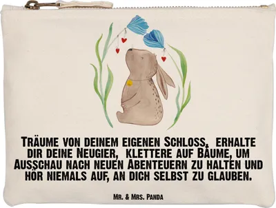 Produktbild von Mr. & Mrs. Panda Kulturbeutel Hase Blume Grösse XL Große - Weiß - Geschenk, Schwangerschaft, Ostern, Kindergeburtstag, Stoffbeutel, Kaninchen, Geburtstag, Kulturtasche