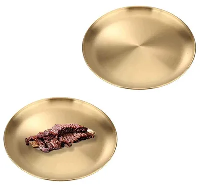 Immagine prodotto di Set di 2 piatti rotondi in acciaio inossidabile, con decorazione dorata, diametro 20 cm