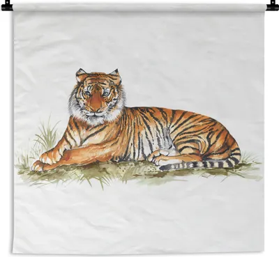 Produktbild von MuchoWow® Wandteppich Wandbehang Tiger - Orange - Gras 150x150 cm Tapisserie Dekoration Wandtuch - Wohnaccessoires - Modernes