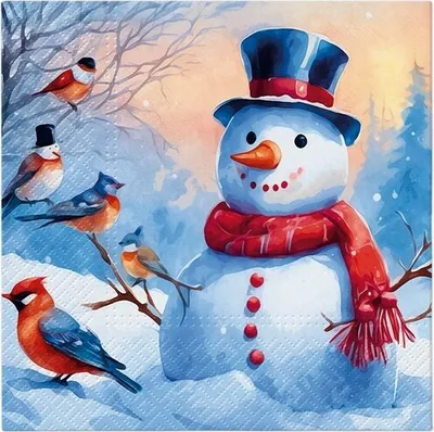 Produktbild von 20 Servietten Distinctive Snowman - Vögel besuchen Schneemann 33x33cm