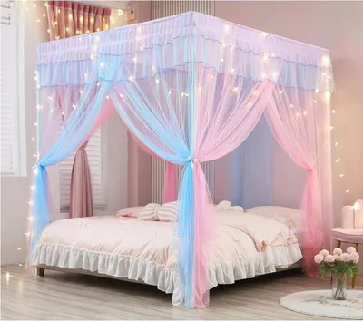 Productafbeelding van Prinses Luifel Gordijnen - Hemel Beddengoed - Meisjeskamer Decoratie - Klassiek Ontwerp 4 Openingen - 59x78x78 Inch - Regenboog