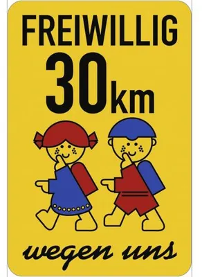 Produktbild von Dreifke® Schulwegschild "FREIWILLIG 30 km ... wegen uns"(mit Schultasche), Al...