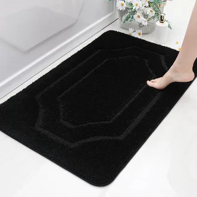 Productafbeelding van Ibenzoa® Badmat – zachte 2 cm poolhoogte, antislip (TPR), polyester, machinewasbaar, zwart, 60 x 90 cm, geschikt voor bad en douche