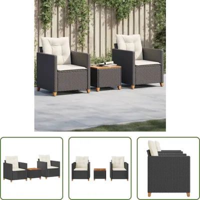 Produktbild von The Living Store 3-tlg. Bistro-Set mit Kissen Schwarz Poly Rattan Akazienholz