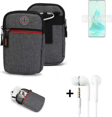 Produktbild von K-S-Trade Gürteltaasche + Kopfhörer kompatibel mit Oppo Reno9 Pro+ Handy Tasche Holster Schutz Hülle Handy Hülle grau Zusatzfächer 1x