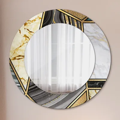 Produktbild von Modern Spiegel - Wandspiegel Design Wandmontage – Badspiegel mit Aufdruck - Rundspiegel - Marmor Achat und Gold - Runder: Ø50cm